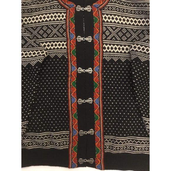 Norlaender - VTG Black/Cream Nordic Style Wool Cardigan Jacket  Sz L Wom… - Picture 8 of 12